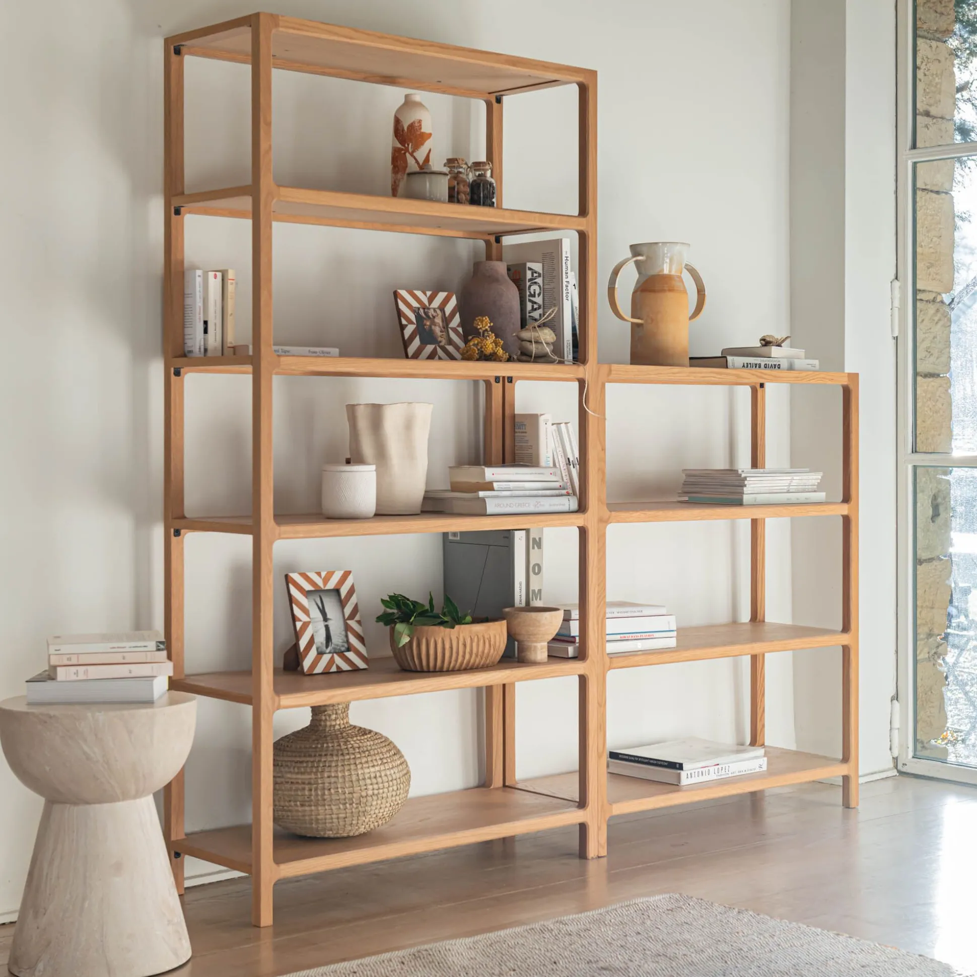 Bibliothèque 5 étagères en chêne L90xl35,5xH176,5cm - bois clair