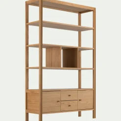 Bibliothèque en chêne avec 2 tiroirs et 2 placards - bois clair