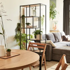 Bibliothèque en métal et en bois - bois clair