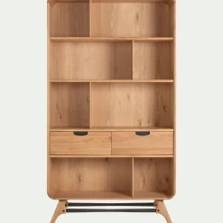 Bibliothèque plaquée chêne et piètement chêne massif H200xL110cm- bois clair