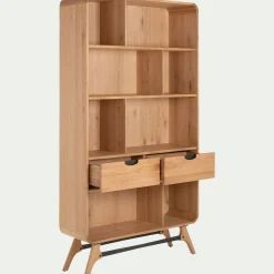 Bibliothèque plaquée chêne et piètement chêne massif H200xL110cm- bois clair