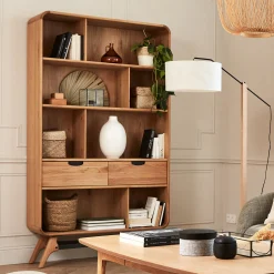 Bibliothèque plaquée chêne et piètement chêne massif H200xL110cm- bois clair