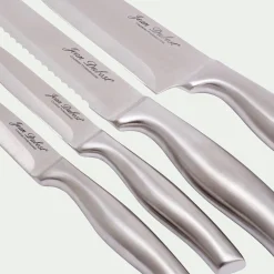 Bloc 4 couteaux de cuisine en inox avec support en hévéa - naturel