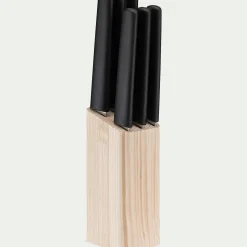 Bloc de 6 couteaux bi-matière et bio matière - noir