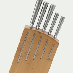 Bloc de 5 couteaux en bambou et inox - naturel