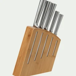 Bloc de 5 couteaux en bambou et inox - naturel