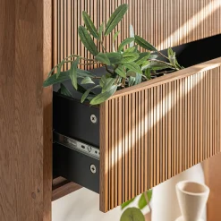 Bloc de 2 grands tiroirs en chêne strié L82cm - bois foncé