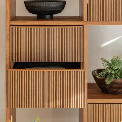 Bloc de 2 tiroirs en chêne strié L40cm - bois foncé