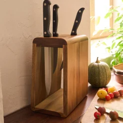 Bloc rangement de couteaux en acacia - bois foncé
