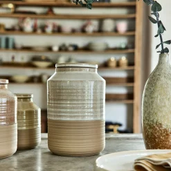 Bocal avec couvercle 1,95L en grès - beige