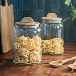 Bocal en verre avec couvercle en manguier 3L - transparent