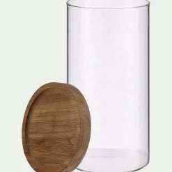 Bocal en verre avec couvercle en acacia 1L - transparent