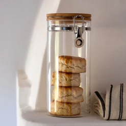 Bocal en verre avec couvercle en bambou 1,4L - transparent