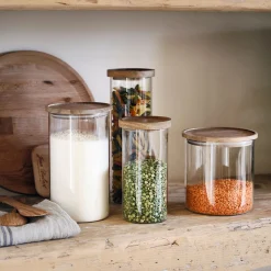 Bocal en verre avec couvercle en acacia 2L - transparent