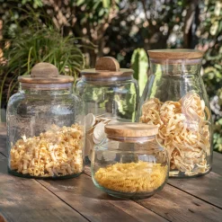 Bocal en verre avec couvercle en manguier 1,25L - transparent