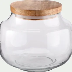 Bocal en verre avec couvercle en manguier 1,25L - transparent