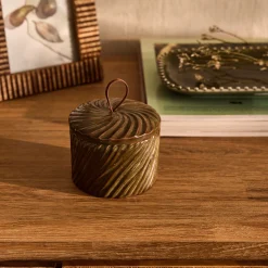 Boite déco en céramique D9,1xH7,5cm - marron