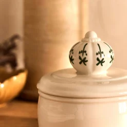 Boite déco en grès D10xH9,8cm - blanc