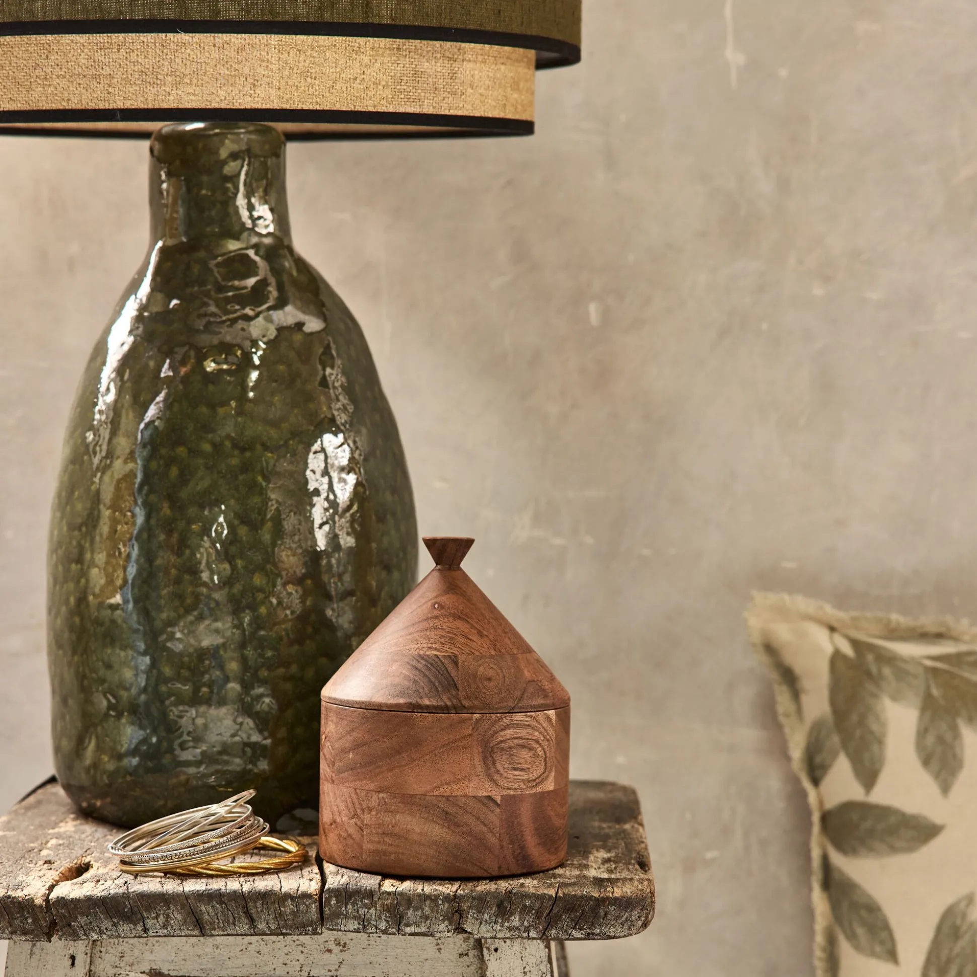 Boite décorative en bois d'acacia D12xH16cm - naturel