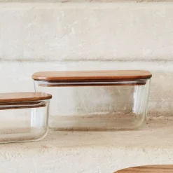 Boîte rectangulaire en verre avec couvercle en bois H7,90cm