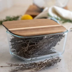 Boîte rectangulaire en verre couvercle en bois H9cm