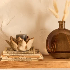 Bougeoir fleur en céramique D11,5cm - beige