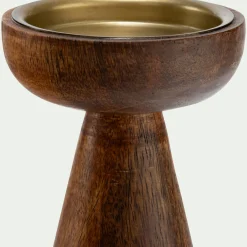 Bougeoir sur pied en bois de manguier H21,5cm - bois foncé