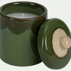 Bougie déco en grès H14,7cm - vert