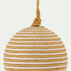 Boule de Noël en rayonne et zari à rayure D7cm - doré