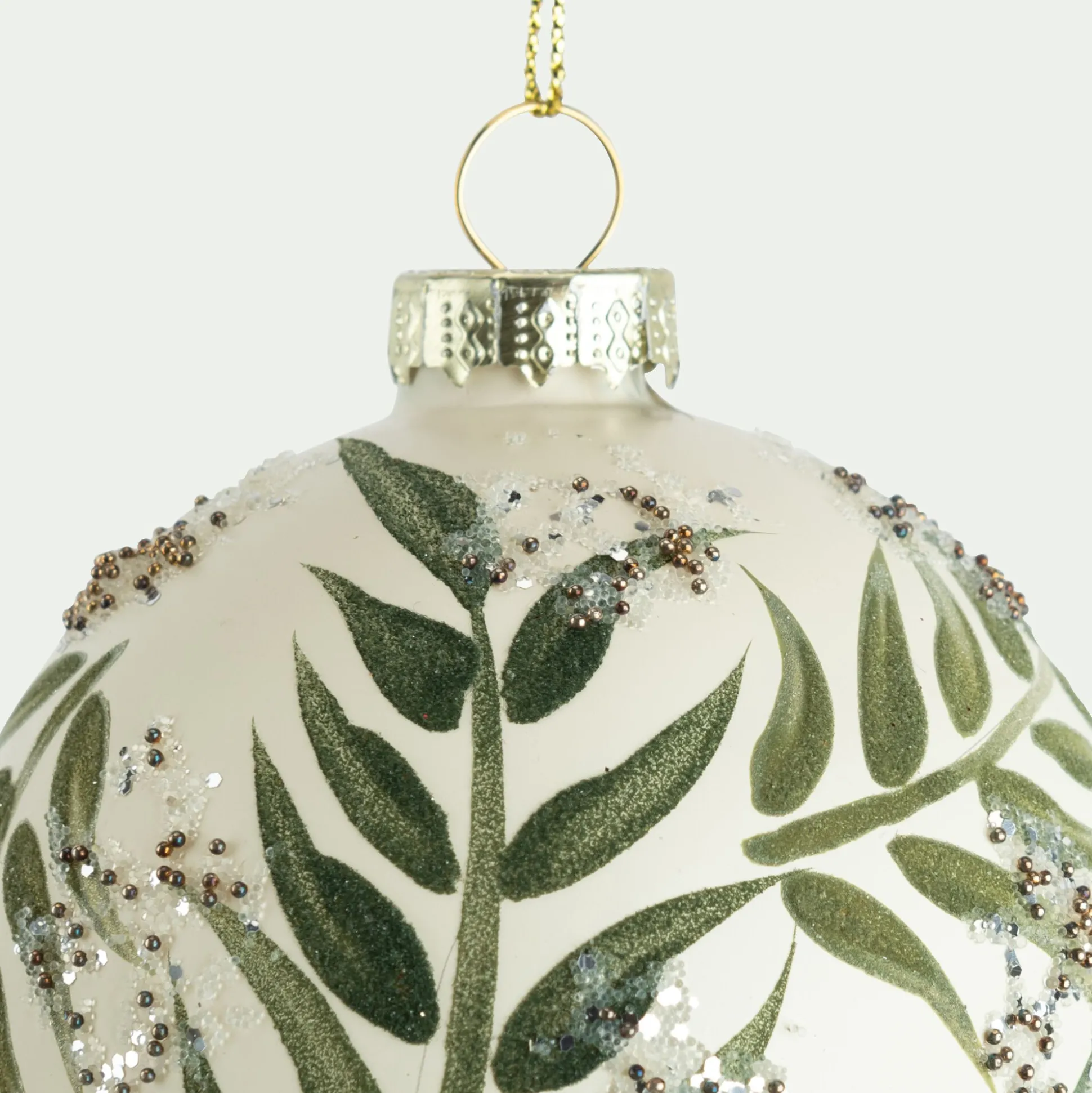 Boule de Noël en verre motif végétal D8cm - vert