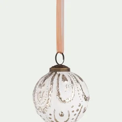 Boule de Noël patinée en verre D8cm - blanc