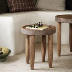 Bout de canapé en bois d'acacia D35xH40cm - bois foncé