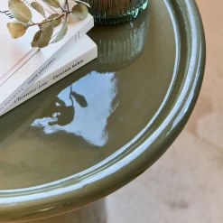 Bout de canapé en grès et céramique D40xH45cm - vert cèdre