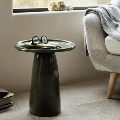 Bout de canapé en grès et céramique D40xH45cm - vert cèdre