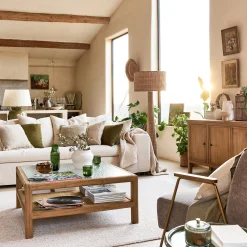 Bout de canapé en grès et céramique D40xH45cm - vert cèdre