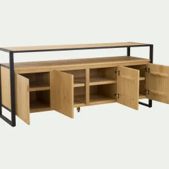 Buffet 4 portes en pin massif et métal noir