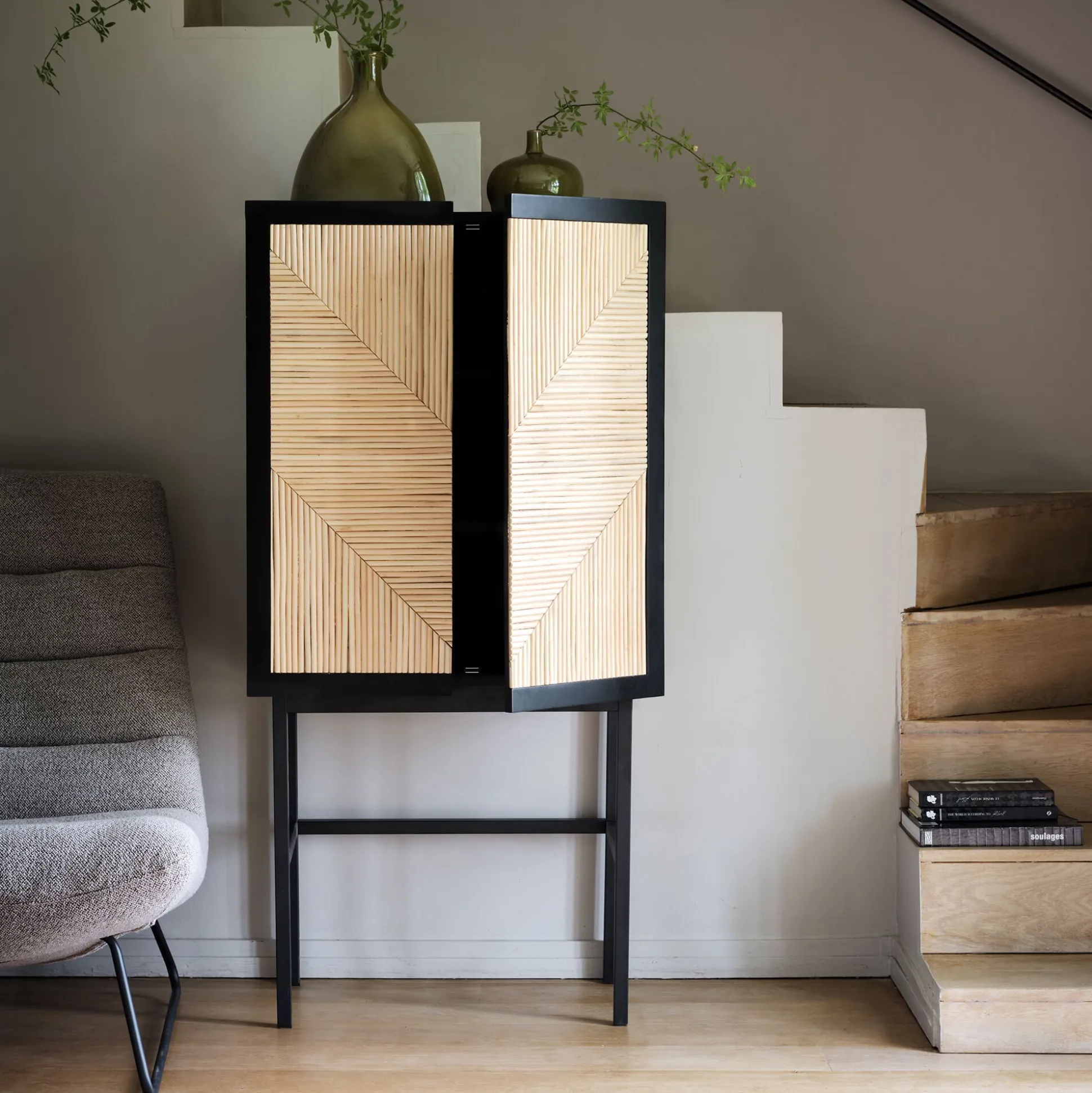 Buffet haut 2 portes en bois - noir