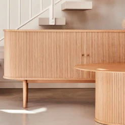 Buffet ovale en bois cannelé - bois clair