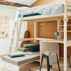 Bureau enfant en pin avec étagère - blanc