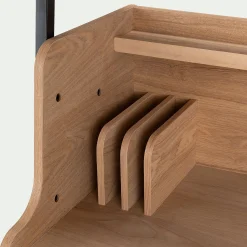 Bureau plaqué frêne et métal noir avec 2 tablettes L80cm - bois clair