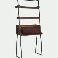 Bureau plaqué noyer et métal noir avec 2 tablettes L80cm - bois foncé