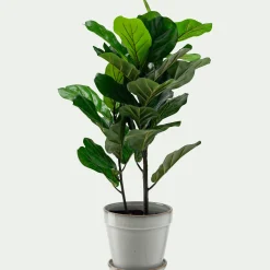 Cache-pot et sa coupelle en céramique D23cm - blanc cassé