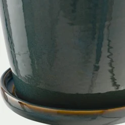 Cache-pot et sa coupelle en céramique D17cm - vert