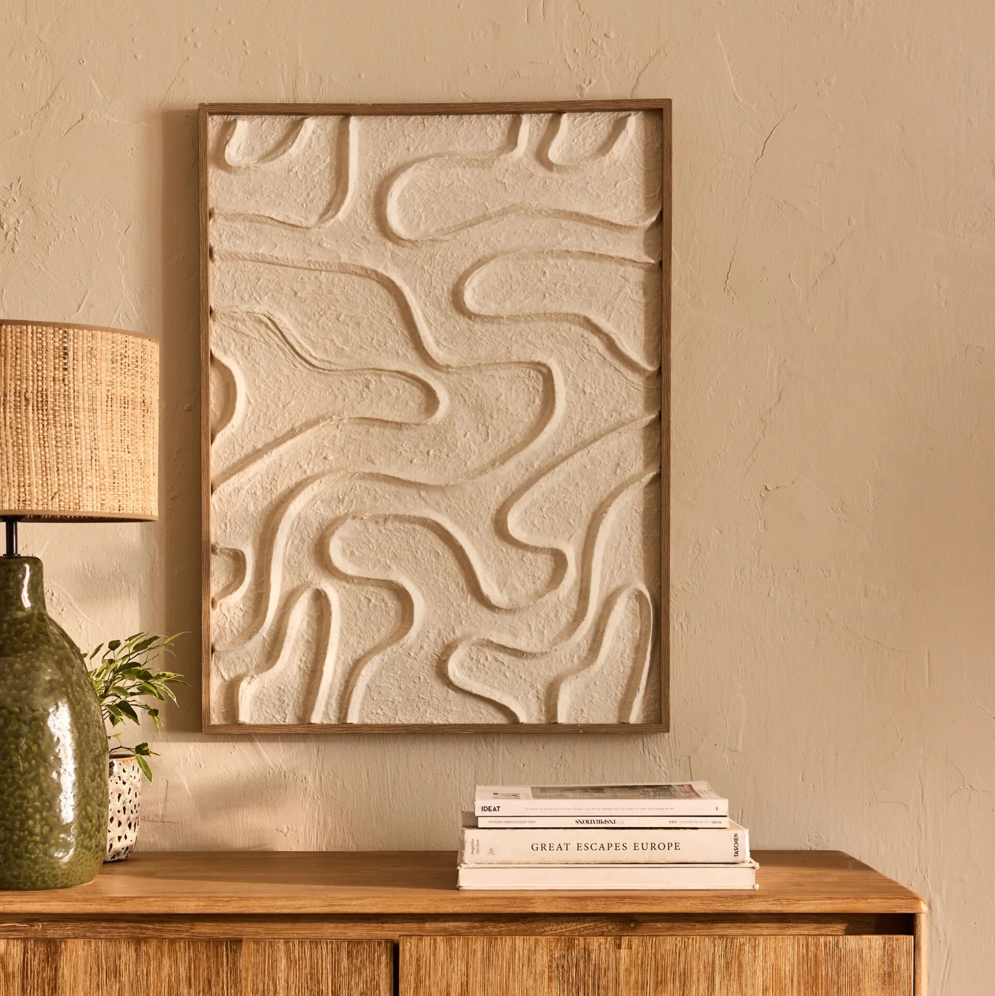 Cadre décoratif relief organique en papier de riz 60x80cm - blanc