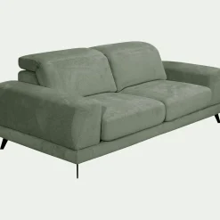 Canapé 3 places avance recule en tissu doux - vert cèdre
