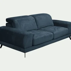 Canapé 3 places avance recule en tissu doux - bleu