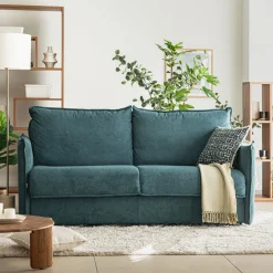 Canapé 4 places convertible en tissu avec matelas densité 35kg/m3 - bleu