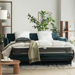 Canapé 4 places convertible en tissu avec matelas densité 35kg/m3 - bleu