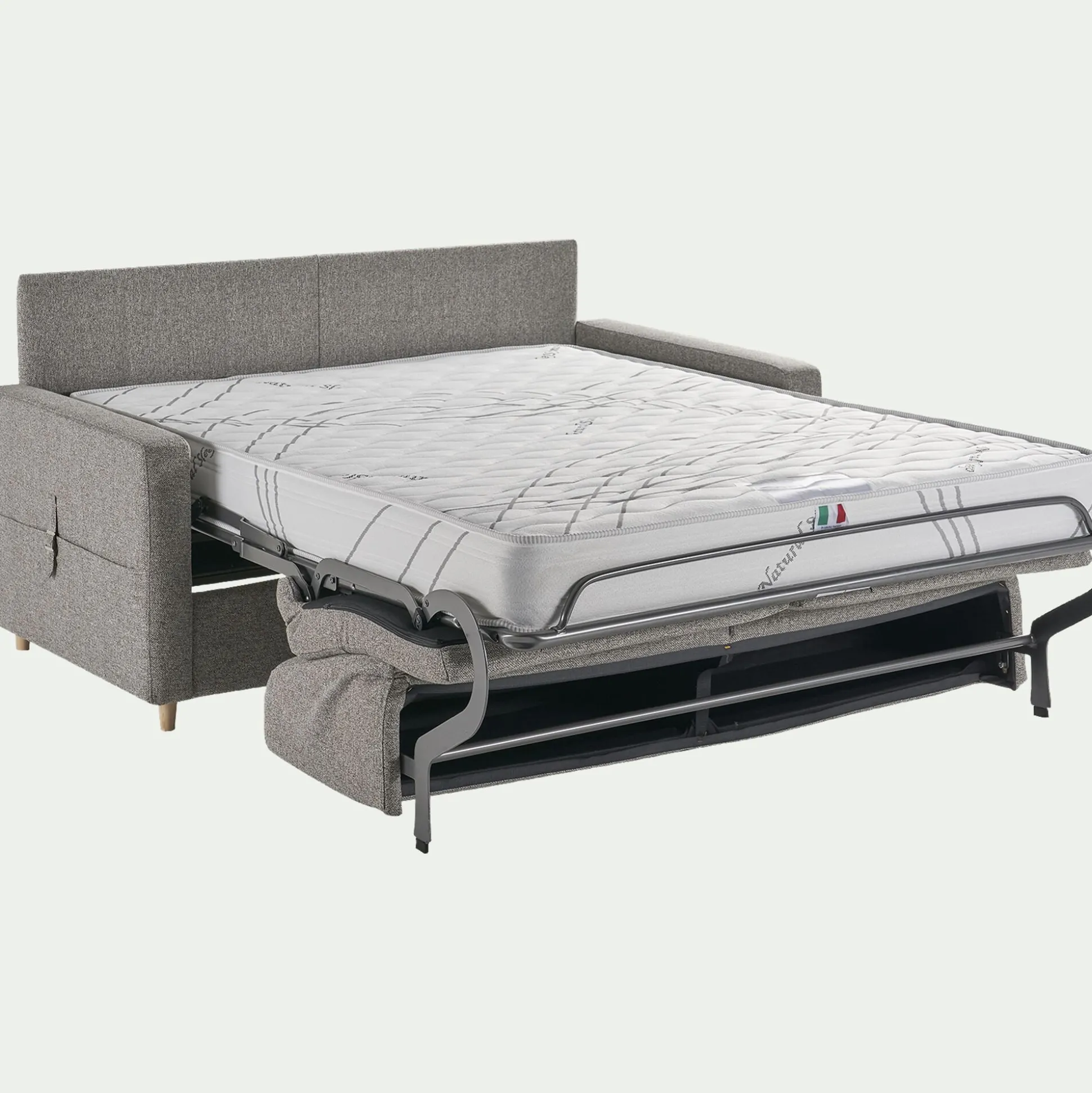 Canapé 3 places convertible en tissu matelas densité 25kg/m3 - gris