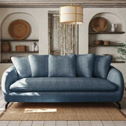 Canapé 3 places convertible en tissu tramé - bleu